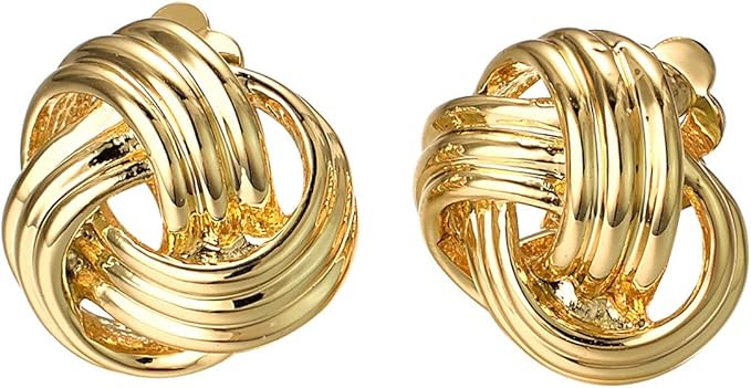 vogem Love Knot Clip On Earrings For Women Fashion Sparkly 18K Gold Plated Bride Knot Earrings Fo... | Amazon (US)