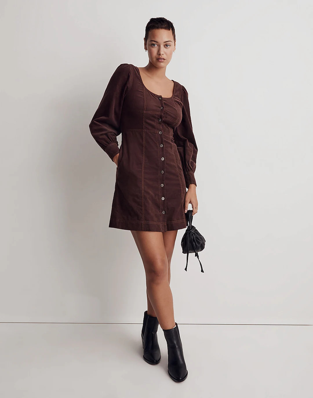 Corduroy Seamed Long-Sleeve Mini Dress | Madewell