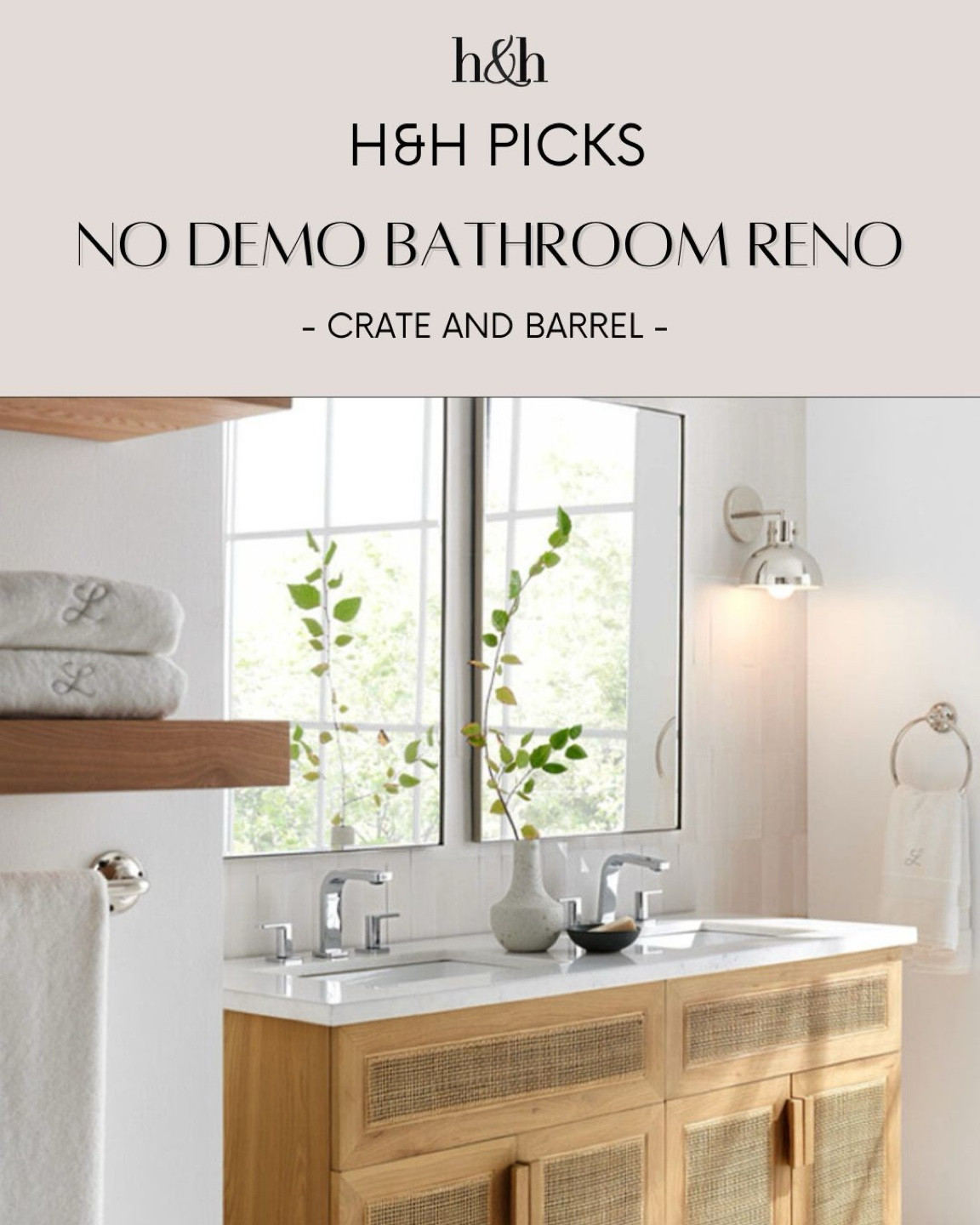 A no-demo bathroom reno by @crateandbarrel 🛀  This coastal-inspired bathroom is the perfect mix of calm, cozy, and elegant. ⁠
⁠
Shop the space on my #LTK Storefront! ⁠
⁠
#Bathroom #BathroomTour #BathroomVanity #crateandbarrel #ltk⁠
#📷 @crateandbarrel

#LTKHome