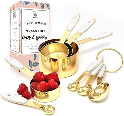 Amazon.com: White & Gold Measuring Cups and Spoons Set - Cute Measuring Cups -8PC Gold Stainless ... | Amazon (US)