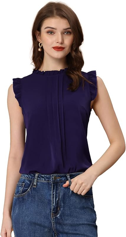 Allegra K Women's Ruffled Business Office 1950s Vintage Sleeveless Work Blouses Top | Amazon (US)