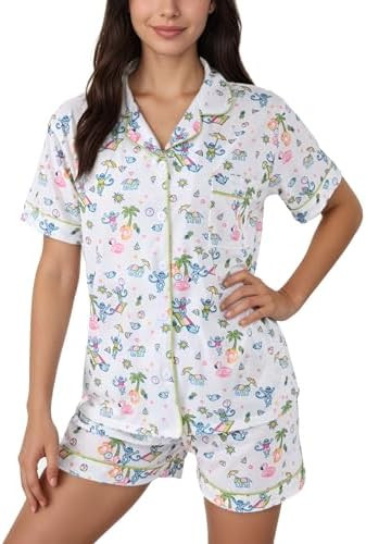 Zuafy Women's Pajamas Set Button Down Ladies Summer Pajamas Monkey Printed Sleepwear Short Sleeve... | Amazon (US)