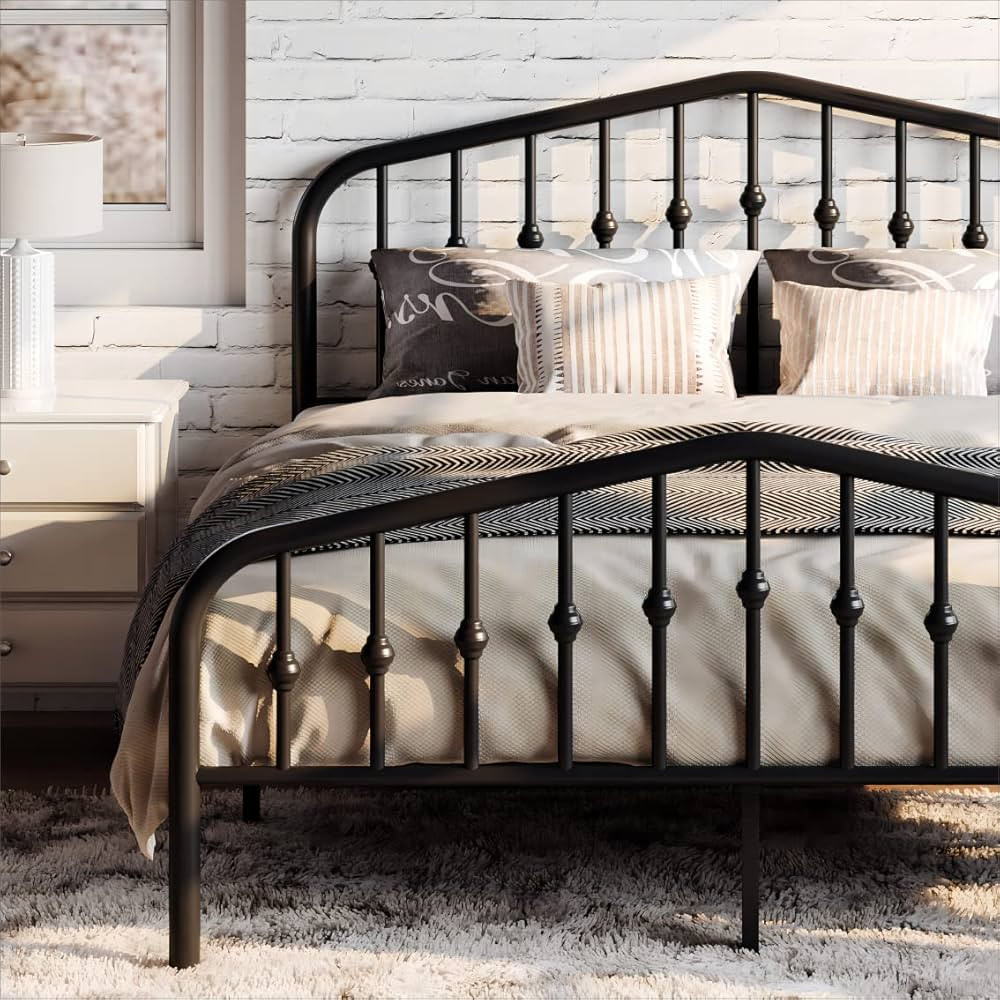 SHA CERLIN Queen Size Metal Platform Bed Frame with Victorian Style Wrought Iron-Art Headboard/Fo... | Amazon (US)