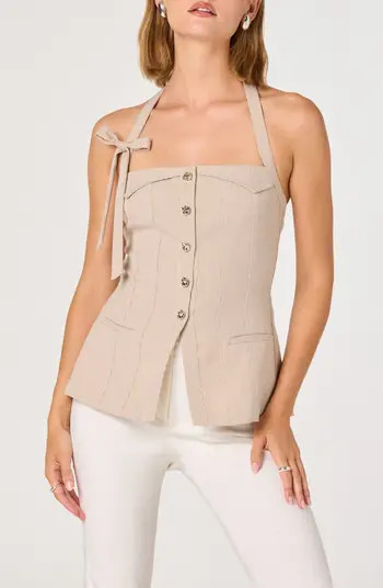 Cithara Gingham Halter Neck Peplum Top | Nordstrom