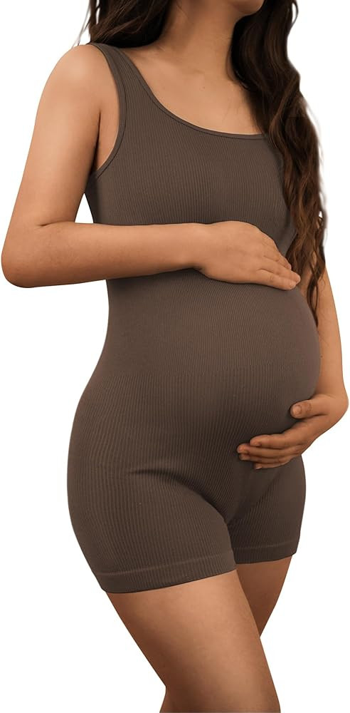 AIBIANOCEL Women's Maternity Bodysuit Pregnancy Shapewear Sleeveless Tank Top Shorts Ribbed Rompe... | Amazon (US)