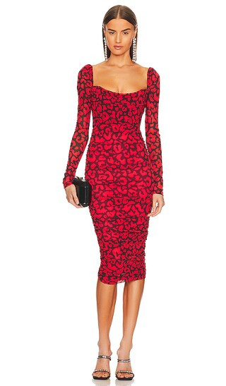 x REVOLVE Nobu Midi Dress in Red & Black Leopard | Revolve Clothing (Global)