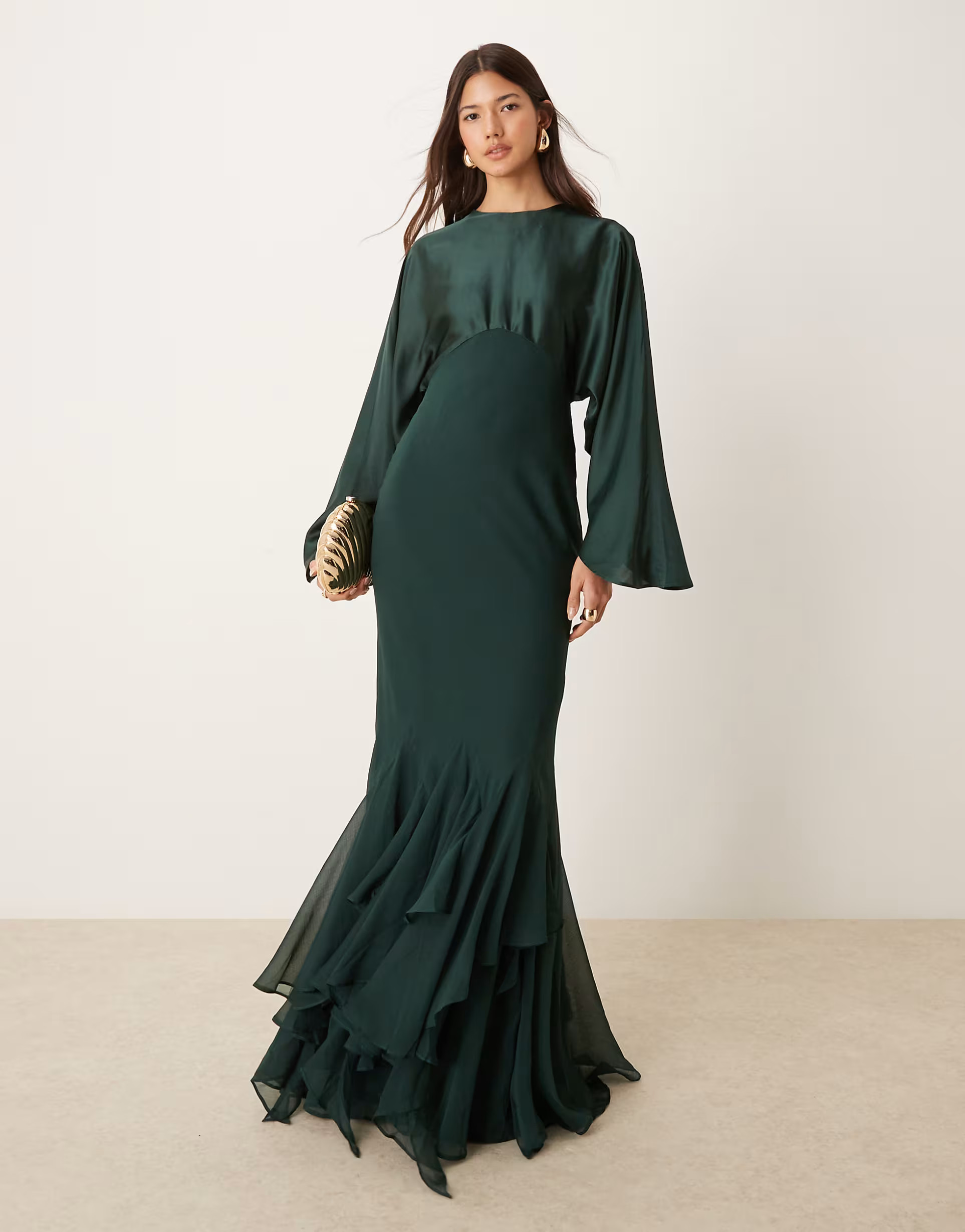ASOS DESIGN cape sleeve godet maxi dress in forest green | ASOS (Global)