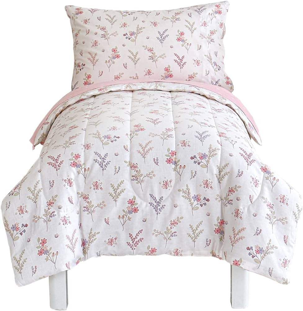 Joyreap 4 Piece Cotton Toddler Bedding Set for Girls, Flowers n Leaves Pink Design, Soft Breathab... | Amazon (US)