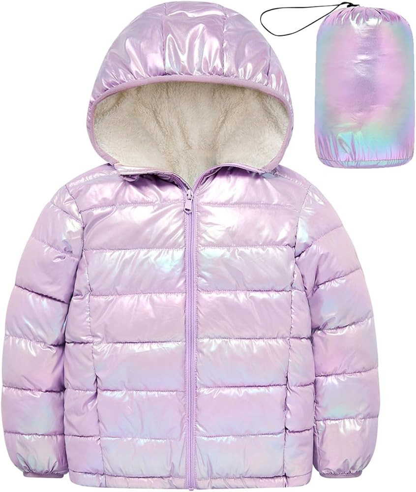 Lovekider 4-12 Years Girls Metallic Shine Hooded Puffer Jacket Packable Warmth Padded Winter Coat | Amazon (US)