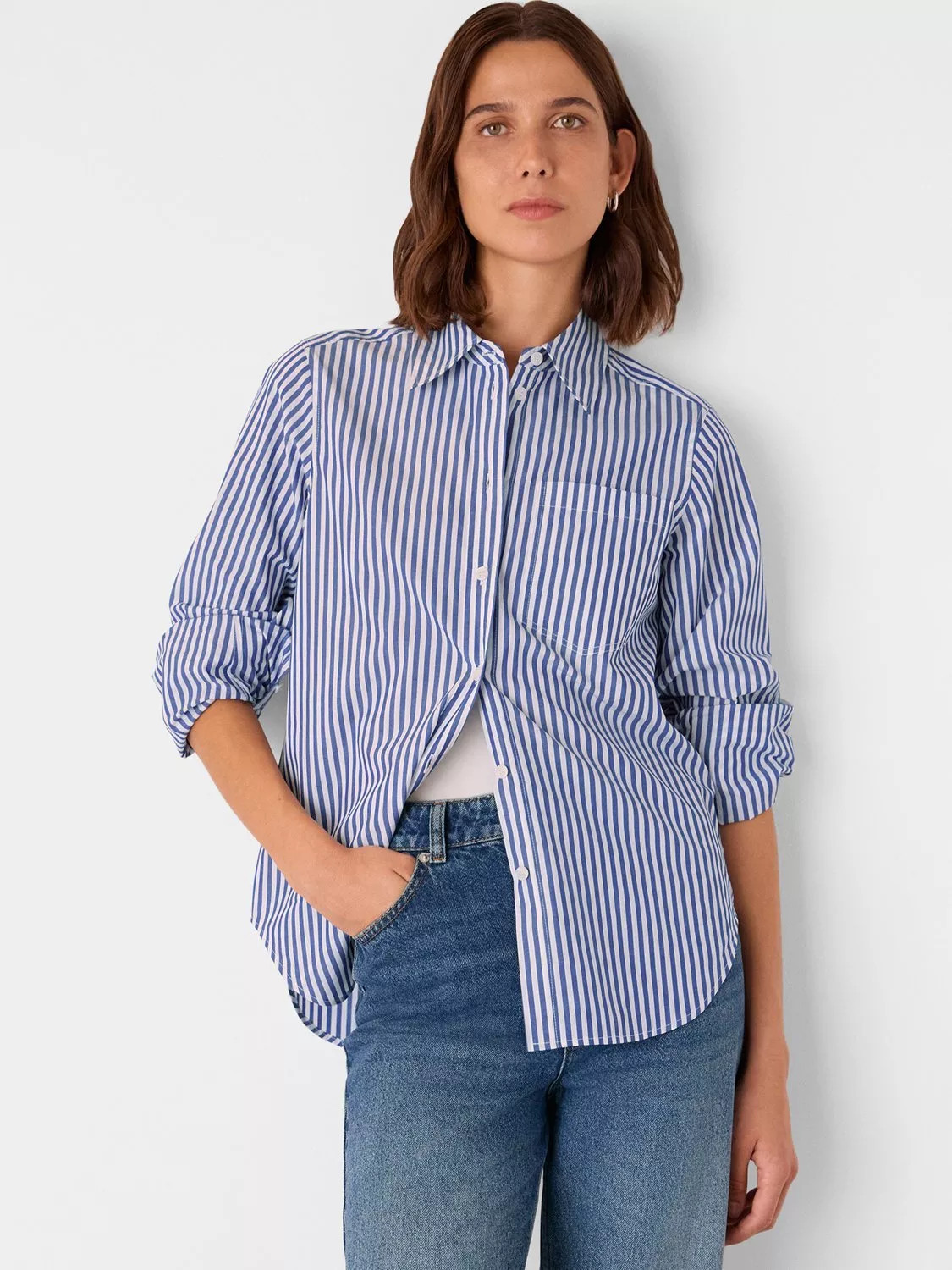 Whistles Relaxed Fit Stripe Shirt, Blue/White | John Lewis (UK)