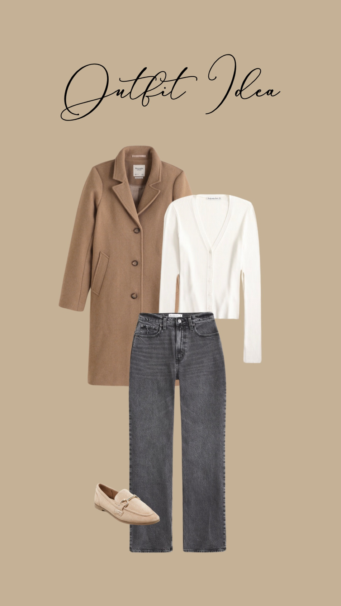 Shop outfit idea! Abercrombie cardigan on sale! 90’s relaxed jeans! Dad coat/ neutral style- size 6 fashion 