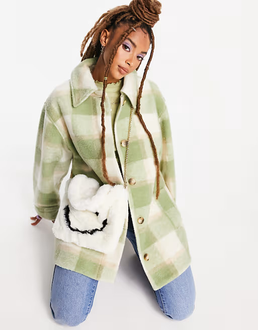ASOS DESIGN boyfriend check shacket in green | ASOS (Global)