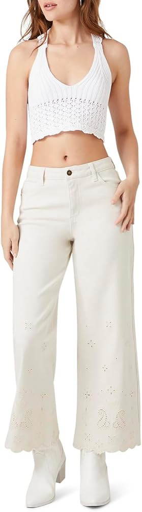 Forever 21 Women's Eyelet Wide-Leg Jeans | Amazon (US)