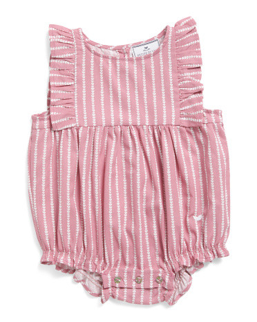 Infant Girls Heart Striped Twill Ruffled Bubble Romper | Marshalls