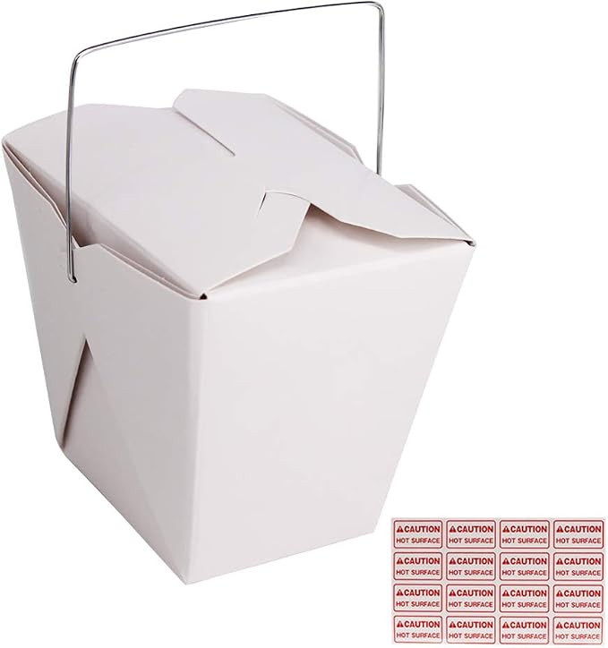 50 Pack (16 oz 1 Pint) Chinese Take Out Food Boxes with Metal Wire Handle & 4 Pack(64 Pcs) Labels... | Amazon (US)