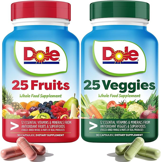 Dole Daily Fruits and Veggies Supplement - Whole Food Plant-Based Nutrition with 25 Fruits + 25 V... | Amazon (US)