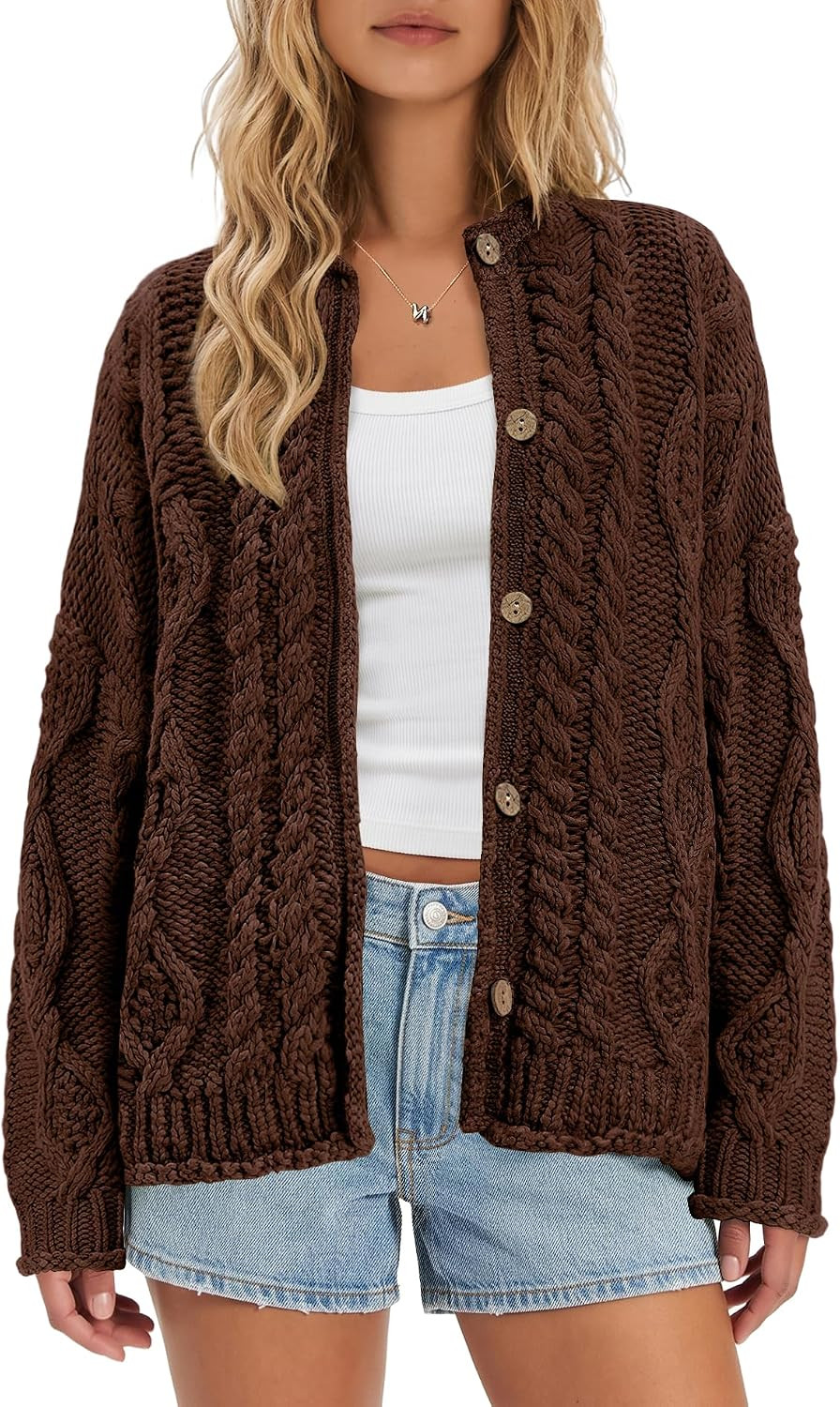ReachMe Women's Chunky Cable Knit Cardigan Sweaters | Amazon (US)