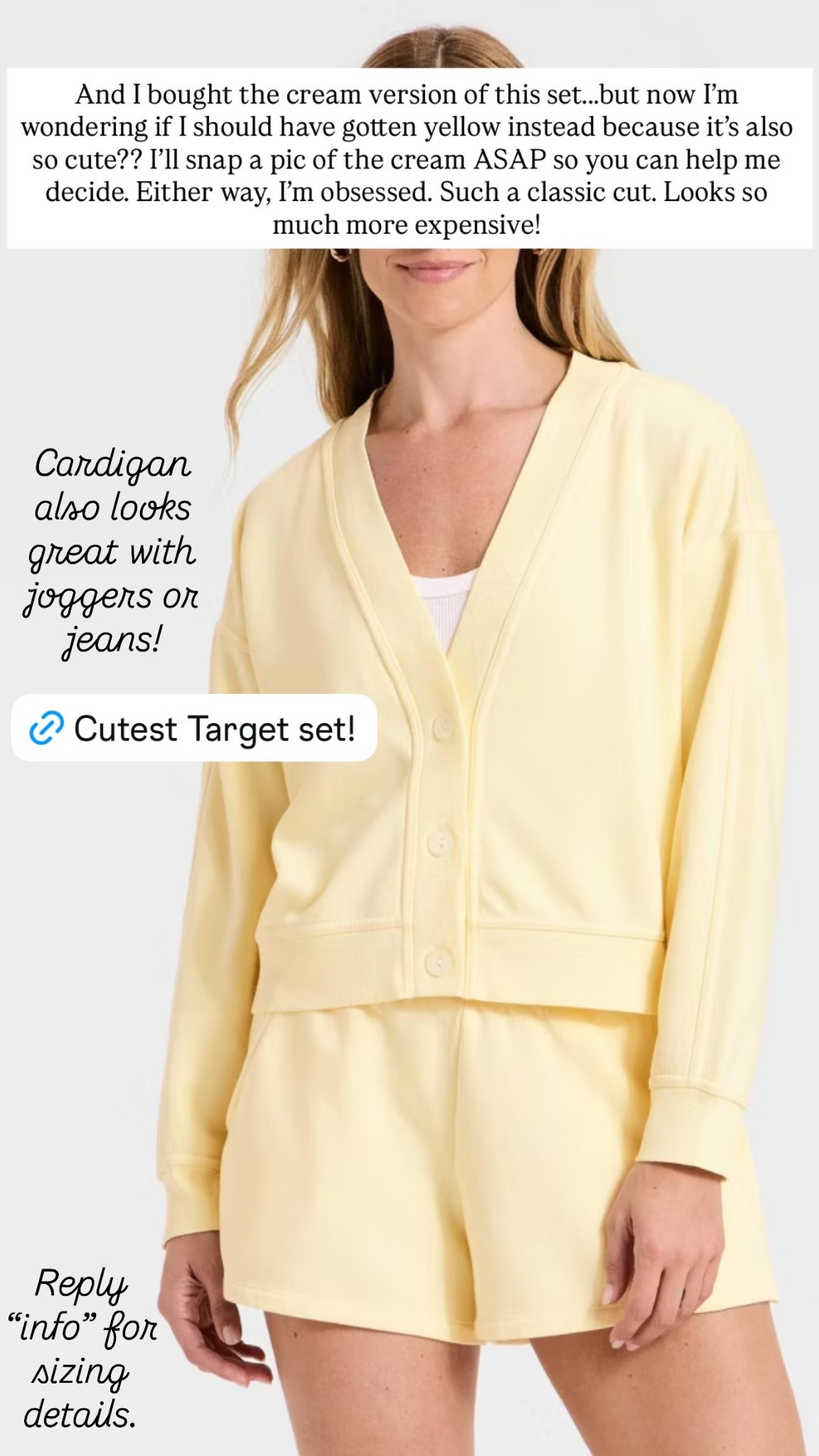 Cutest Target matching set✨Perfect for vacations & all spring/summer.

The Cardigan also looks great with  joggers or jeans. A wonderful look for less👏

SIZING: in my opinion, the cardigan runs a little big. If between sizes, I would size down. I wear an XS. The shorts fit TTS, but are roomy. I wear a S.

Target style, butter yellow, spring break, mom outfit, mom style, affordable fashion, ootd 

#LTKmomlife #LTKootd #LTKSeasonal