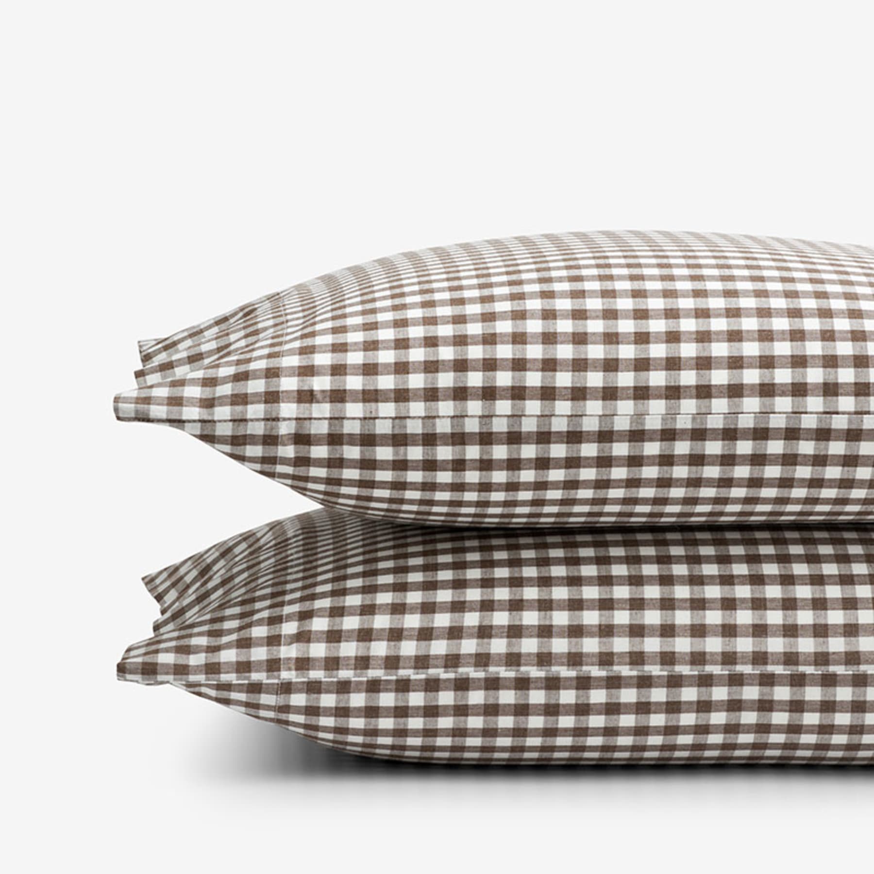 Gingham Classic Cool Melange Cotton Percale PIllowcase Set - Brown, Standard | The Company Store