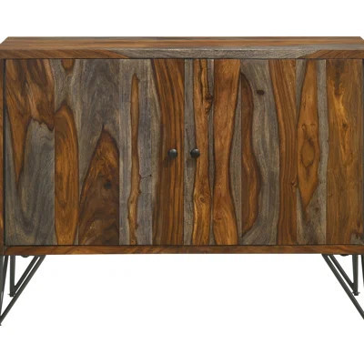 Grey Accent Cabinet With Natural Wood Grain, One Adjustable Shelf, Perfect For Living Areas Pattern And 30 Inches Tall, In | Wayfair North America