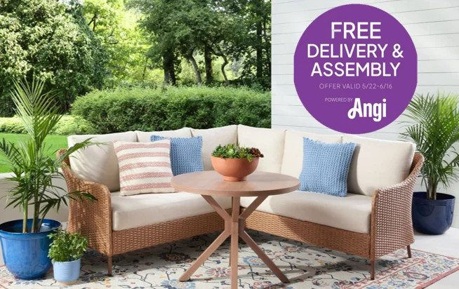 Mainstays Chelsea Outdoor Patio Steel 4-Piece Sectional Dining Set, Beige | Walmart (US)