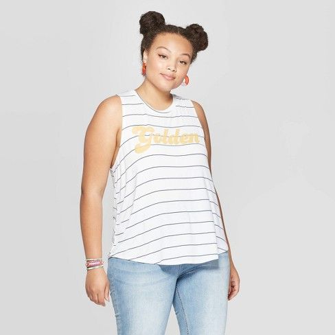 Women's Plus Size Striped Golden Graphic Tank Top - Grayson Threads (Juniors') - White | Target