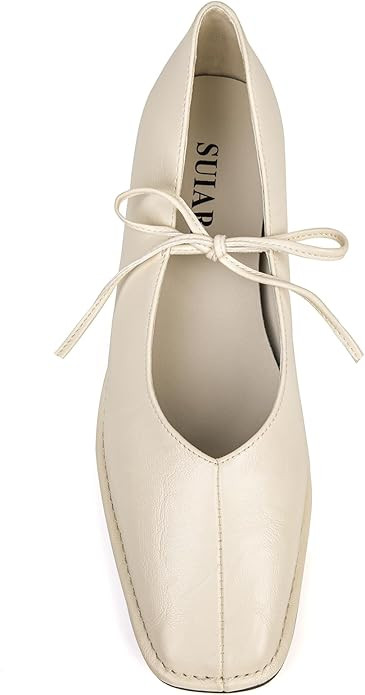 Lace up Ballet Flats Women Square Toe Mary Jane Flats Bow Slip On Comfortable Ballerina Shoes | Amazon (US)