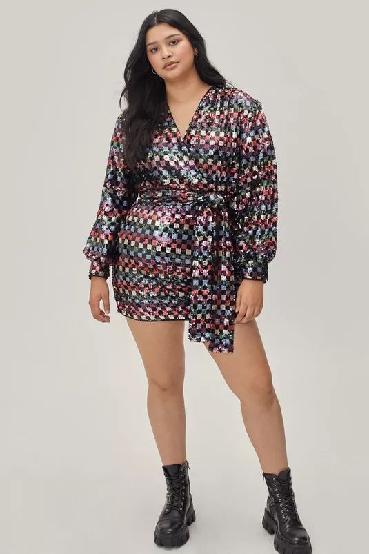 Plus Size Checkerboard Sequin Mini Dress | Nasty Gal (US)