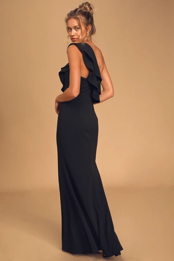 Grand Beauty Black Ruffled One-Shoulder Mermaid Maxi Dress | Lulus (US)