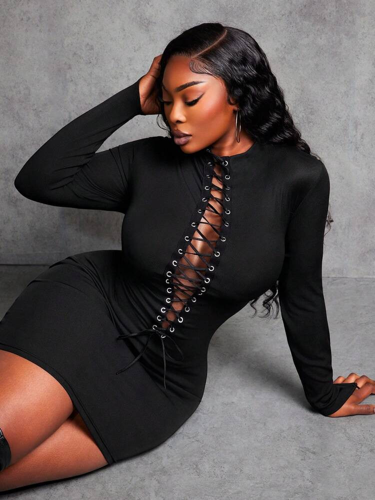 Metal Eyelet Criss Cross Dress | SHEIN
