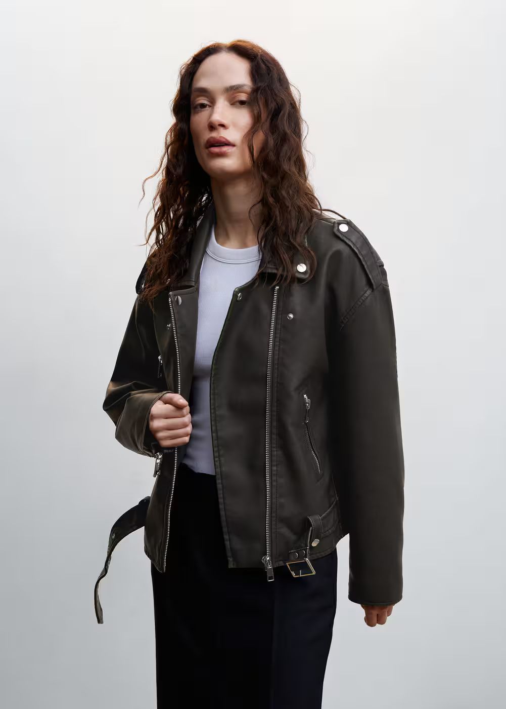 Distressed-effect biker jacket -  Women | Mango USA | MANGO (US)