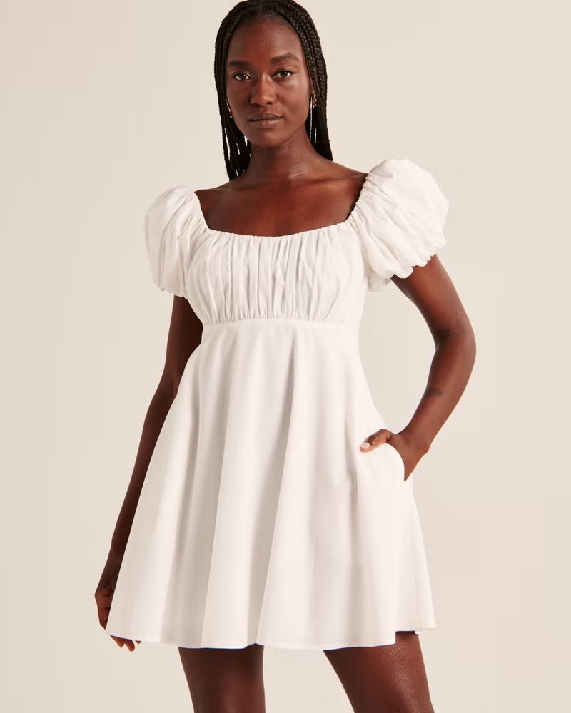 Ruched Puff Sleeve Mini Dress | Abercrombie & Fitch (UK)
