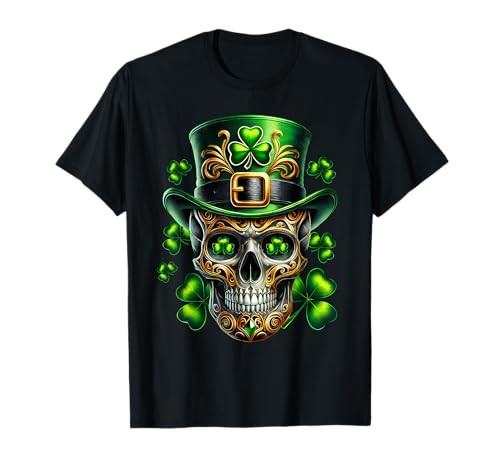 Men Irish Skull Shamrock Leprechaun Ireland St Patricks Day T-Shirt | Amazon (US)