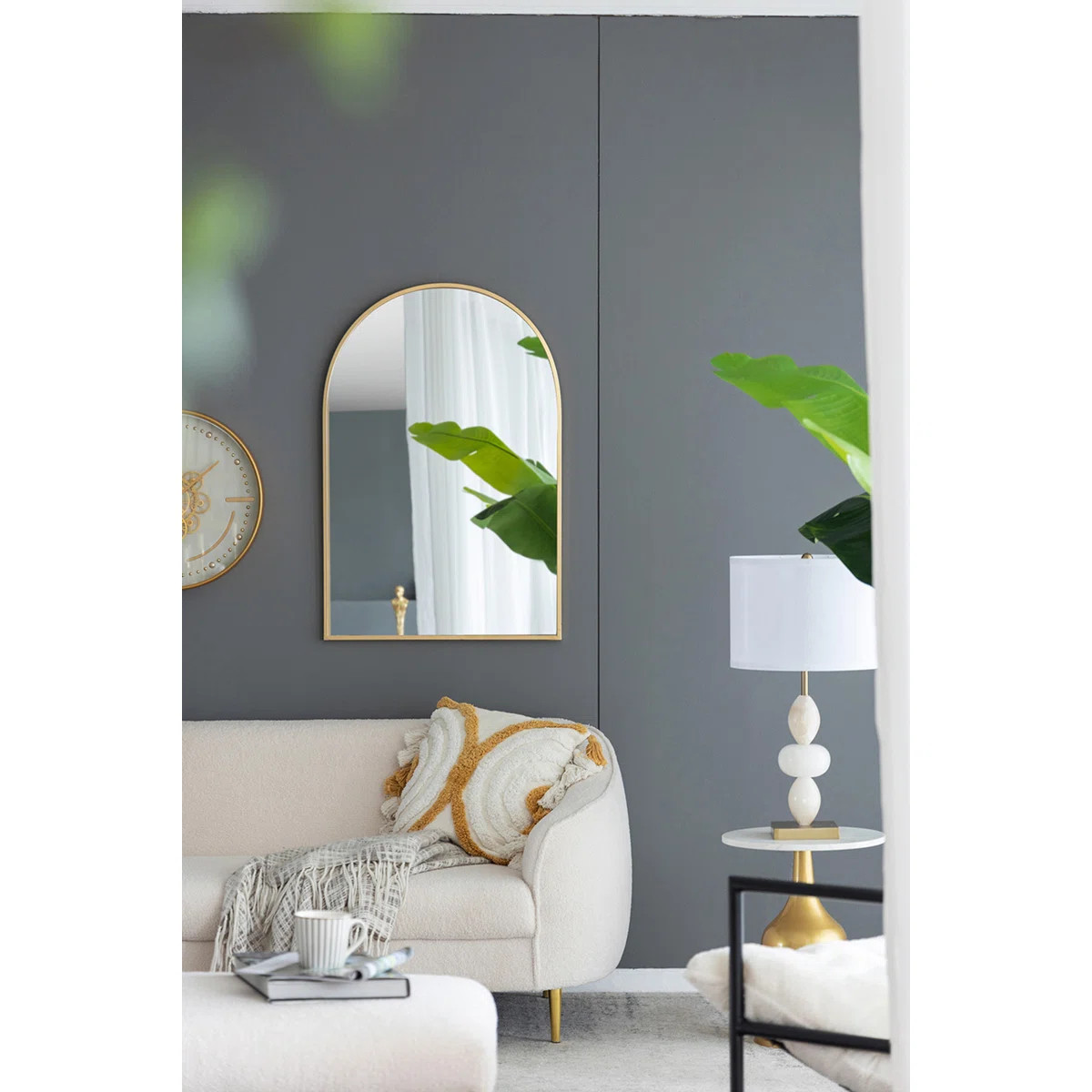 Arched Accent Mirror With Gold Metal Frame | Wayfair North America