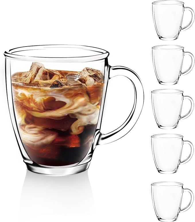 [6 PACK,12 OZ] DESIGN•MASTER Premium Glass Coffee Mugs with Handle,Transparent Tea Glasses for ... | Amazon (US)