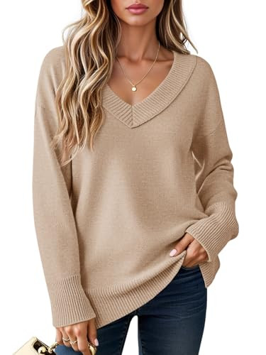 Saodimallsu Womens Fall Tunic Sweaters Long Sleeve Chunky Knit V Neck Casual Loose Fit Pullover T... | Amazon (US)