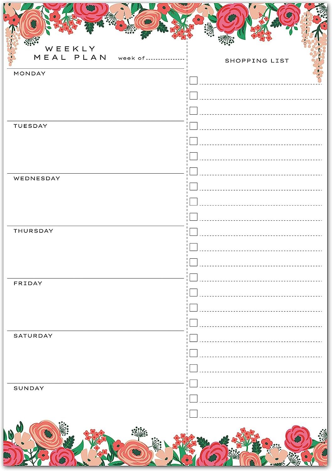 Sweetzer & Orange Floral Weekly Meal Planner and Grocery List Magnetic Notepad. 7x10” Meal Plan... | Amazon (US)