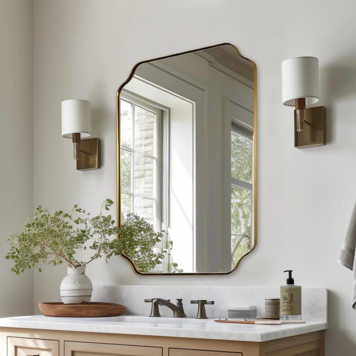 Contemporary Rounded Notched Corner Irregular Scalloped Mirror for Wall | Wayfair North America