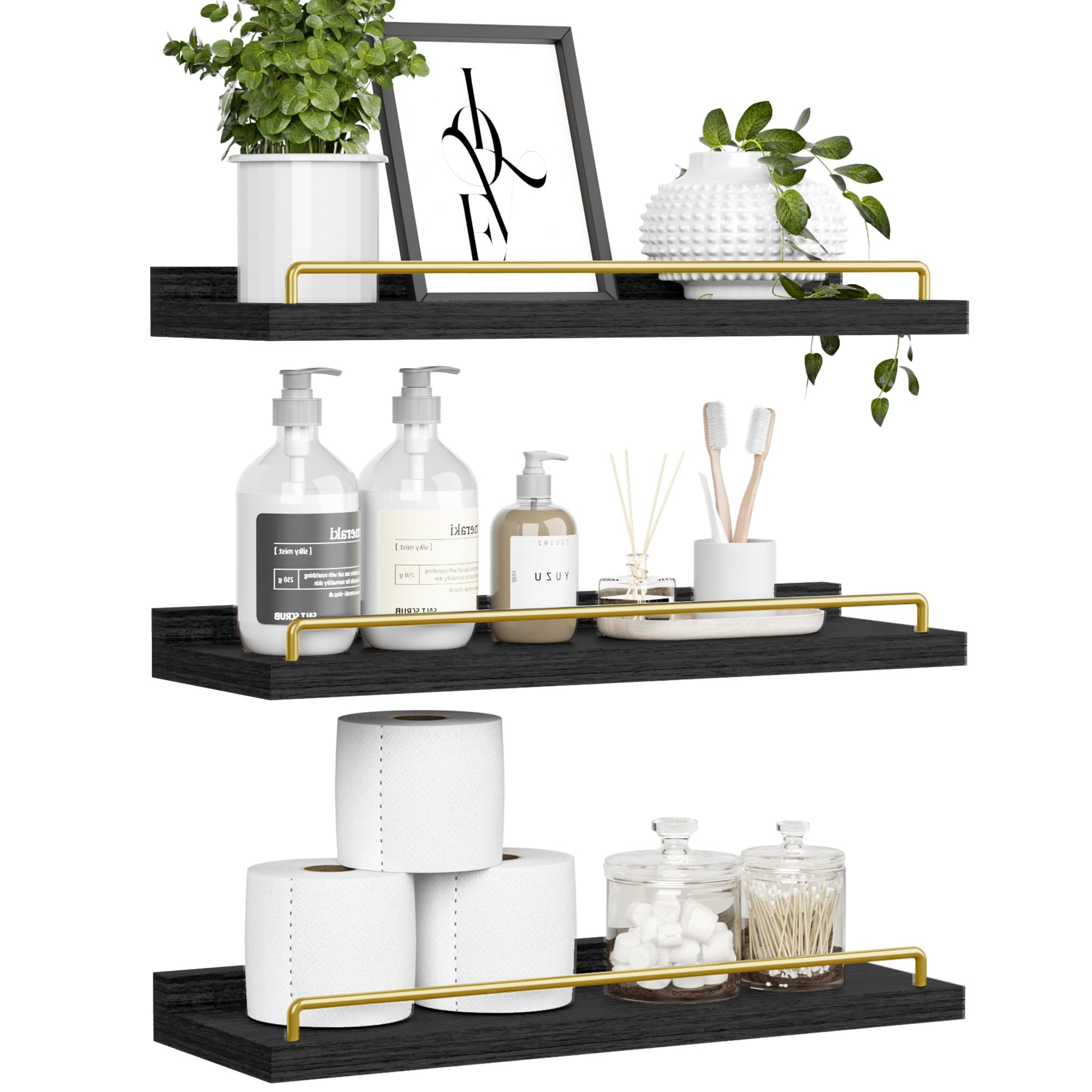 Floating Shelves Black and Gold Set of 3 | Amazon (US)