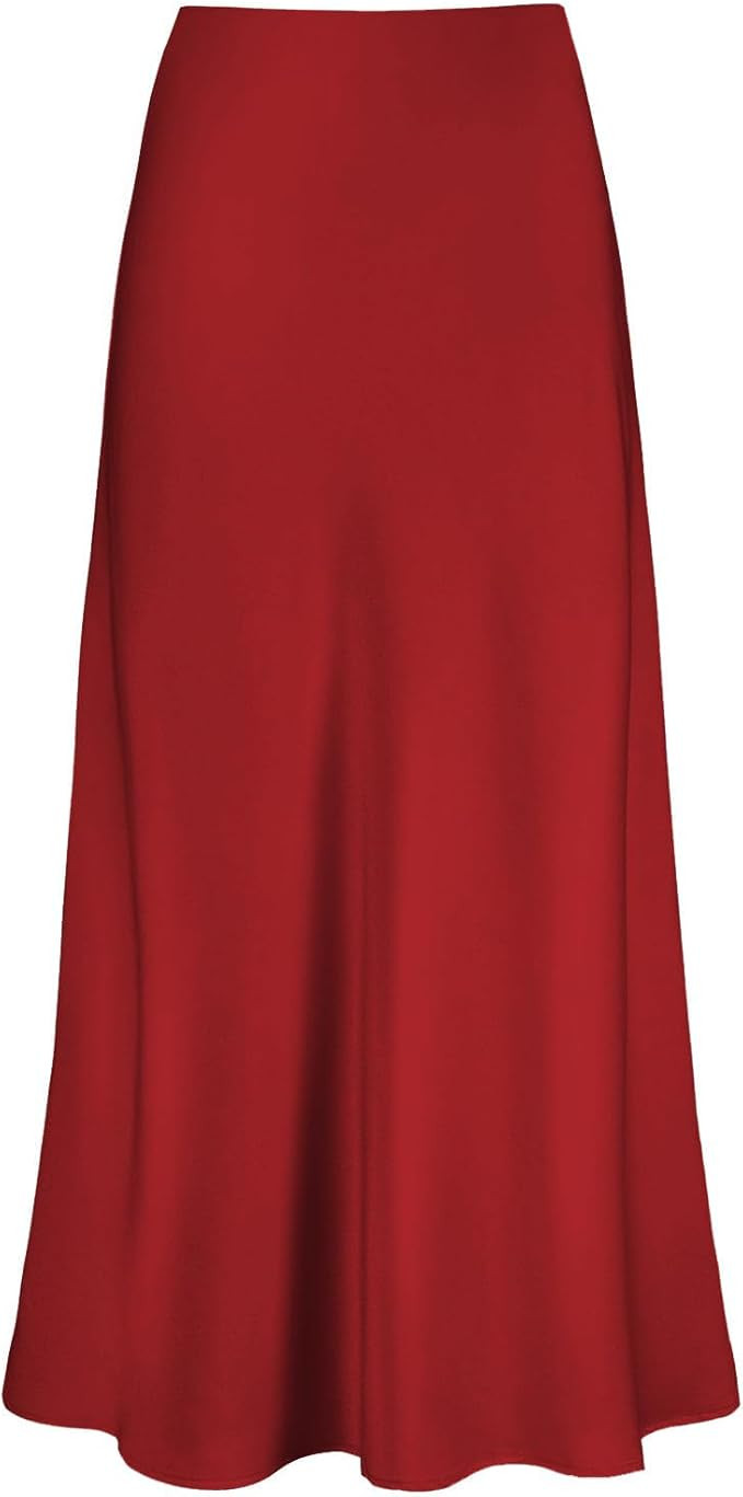 Women's Satin High Waisted Maxi Skirts Hidden Elasticized Waistband A Line Long Skirt | Amazon (US)