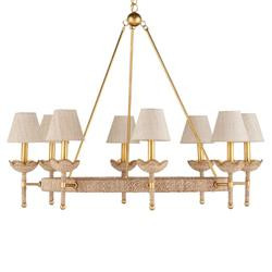 Bellatrix French Country Natural Woven Abaca Gold Iron Chandelier | Kathy Kuo Home