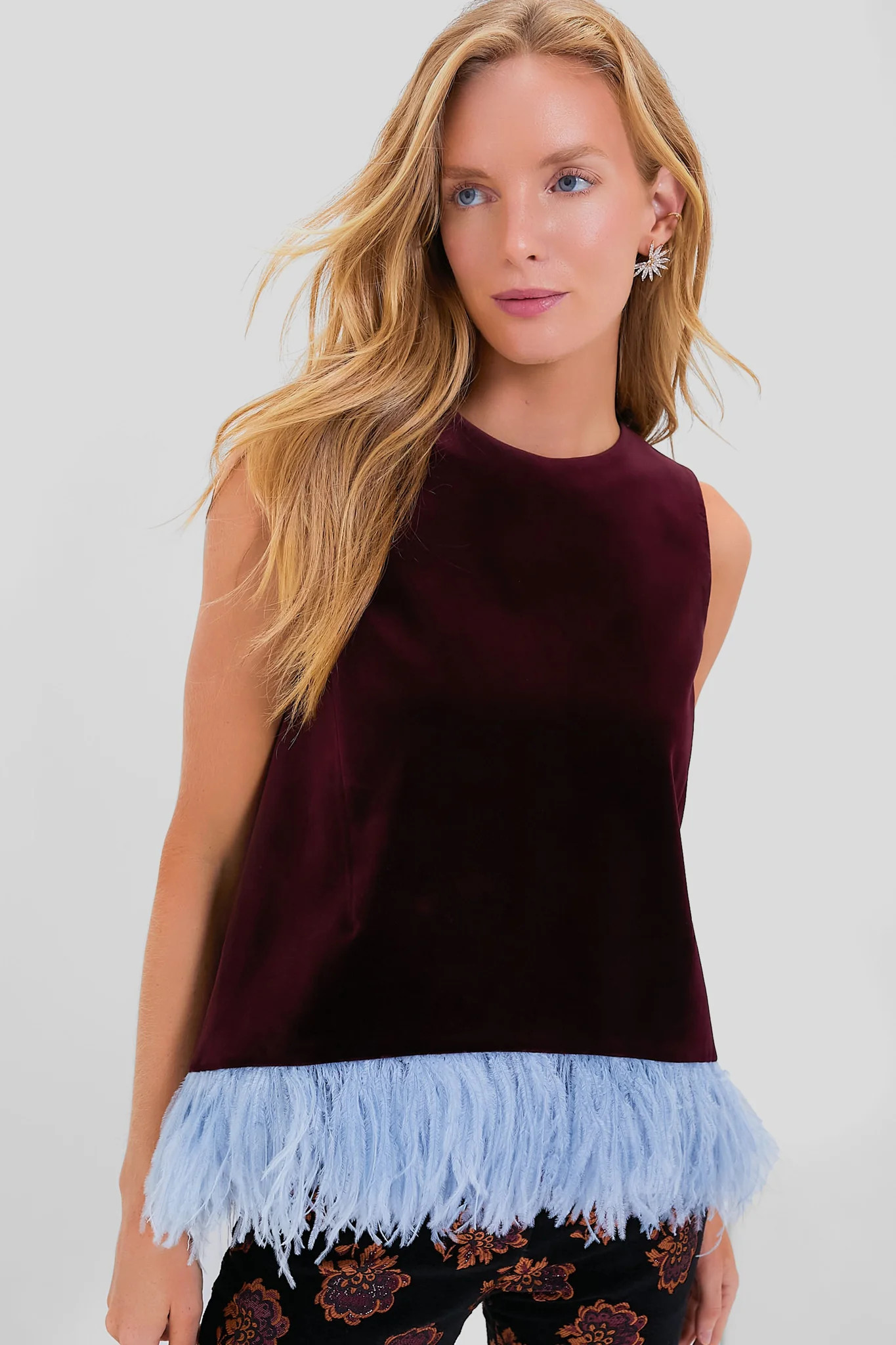 Bourdeaux Solid La Scala Top with Feathers | Tuckernuck (US)