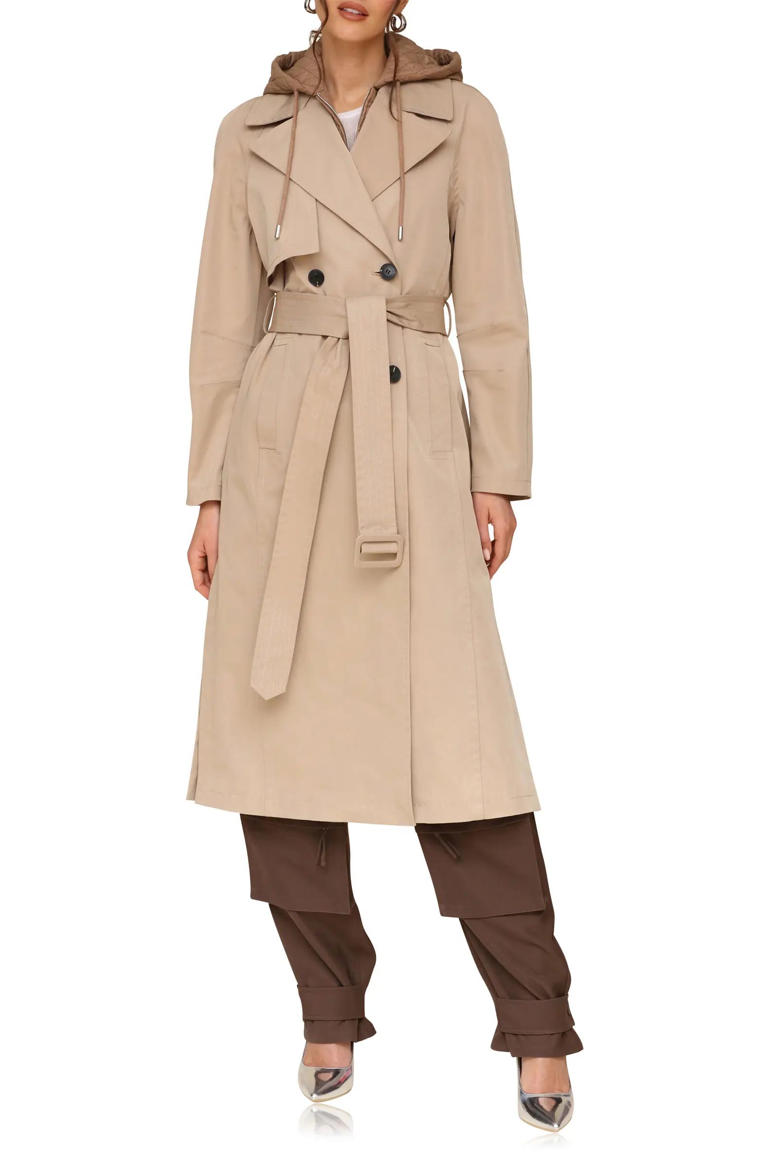 Double Breasted Trench Coat with Hooded Quilted Dickey | Nordstrom