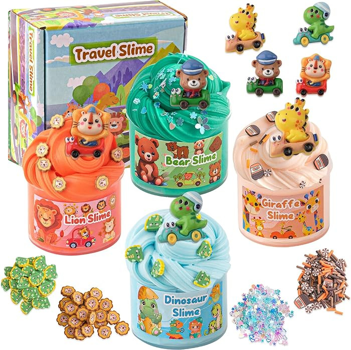 Easter Basket Stuffers, 4 Pack Butter Slime with Easter Dinosaur Slime Charm, Easter Slime Toys f... | Amazon (US)