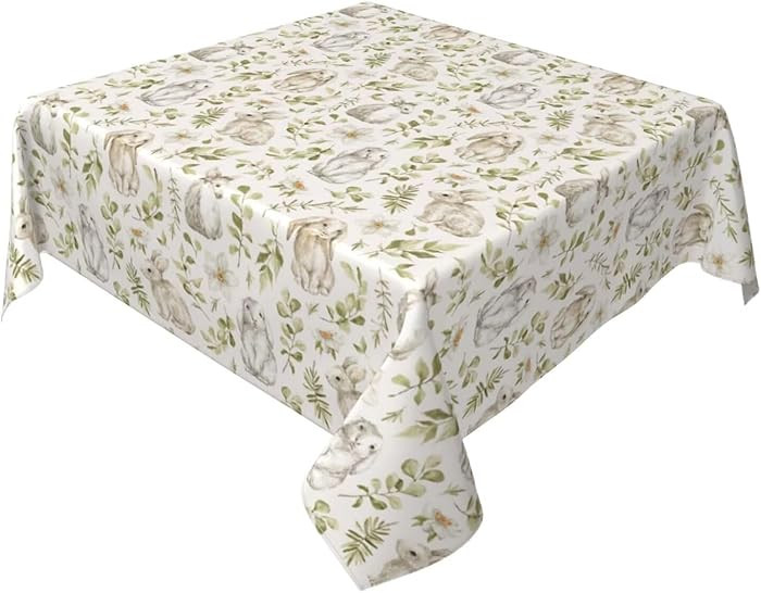AEIOAE Easter Tablecloth 54 x 54 Inch Square, Spring Rabbit Bunny Flower Leaves Table Cloth, Holi... | Amazon (US)