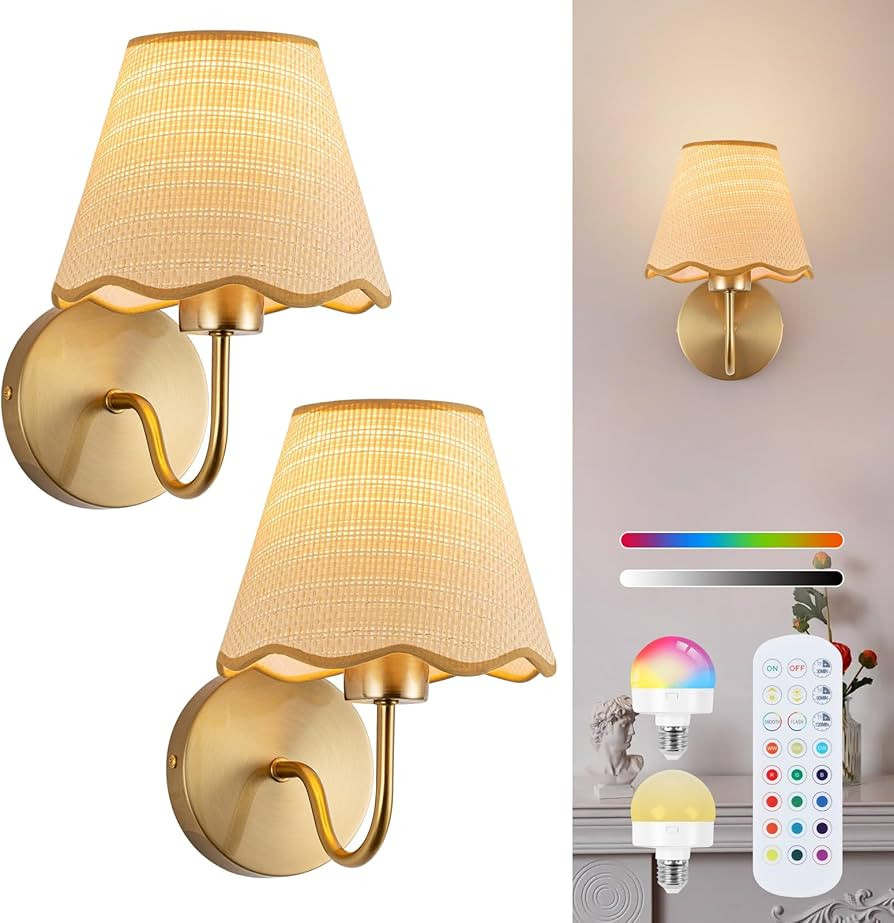 ADISUN Battery Operated Wall Sconce Set of 2, Gold Wall Lamps Rechargeable Bulbs for Living Room,... | Amazon (US)
