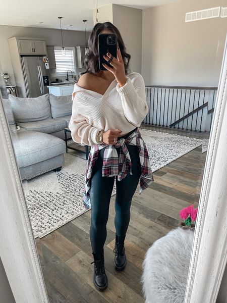 Casual holiday outfit ideas 🖤

Ribbed sweater — medium
Spanx — small petite 

Amazon fashion | amazon finds | amazon must haves | found it on amazon | Free people dupe | oversized sweater | ribbed sweater | flannel outfit | Christmas flannel | holiday flannel | spanx faux leather leggings | doc martens boots outfit

#LTKunder50 #LTKstyletip #LTKshoecrush