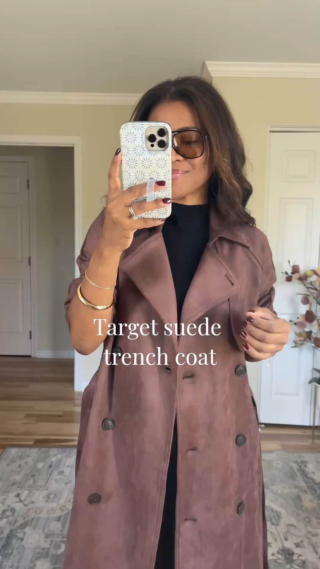Loveee this gorgeous Target faux suede trench coat! Wearing a size small 

 #ltkfindsunder50 #ltkover40 #ltkfindsunder100

