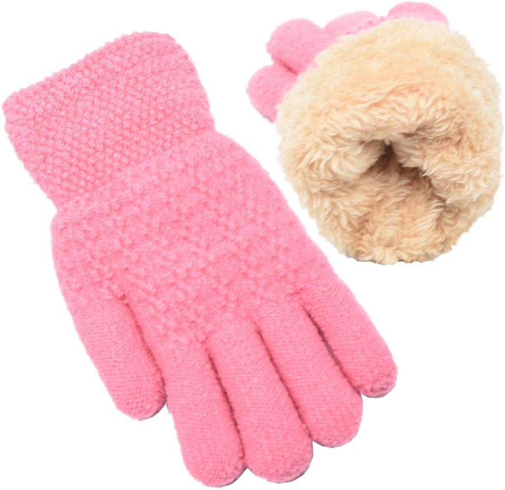 Winter Gloves for Boys Girls - Kids Warm Knit Thermal Cable Knitted Gloves Wool Fleece Lined Mitt... | Amazon (US)