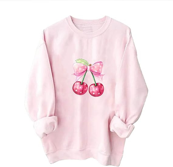Womens Oversized Sweatshirt Cute Cherry Bow Print Crewneck Pullover Top Casual Long Sleeve Shirt ... | Amazon (US)